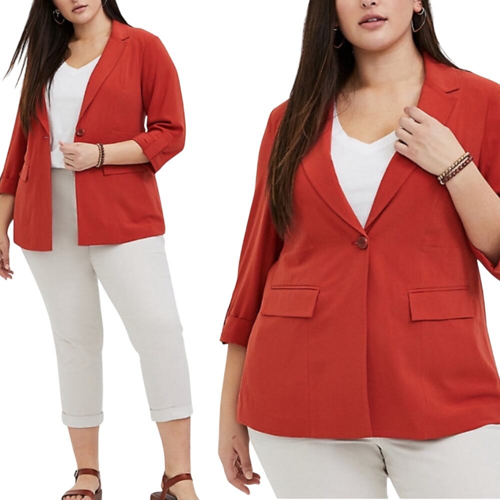Torrid Studio Crepe Blazer Button Front 3/4 Cuffed Sleeve Burnt Orange Womens 2X